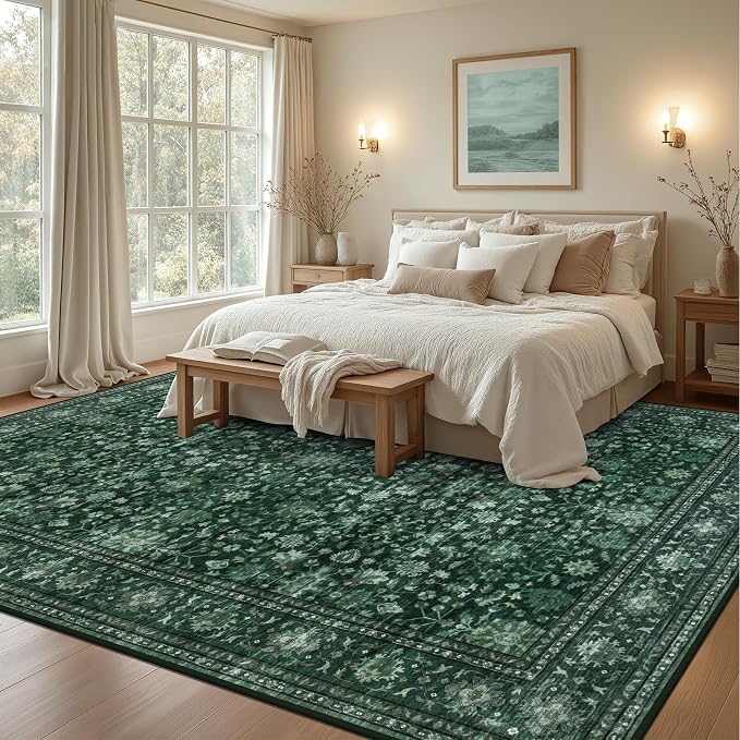 Area Rugs 9x12 Living Room Rug: Washable Rug Soft Vintage Distressed Floral - Image 4