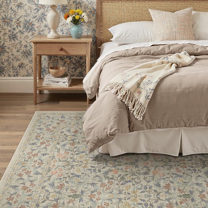 GENIMO 5x7 Washable Area Rug, Non-Slip Vintage Boho Floral Carpet, Soft - Image 5