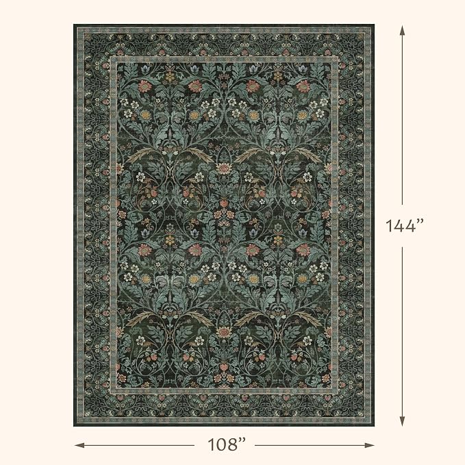 Washable Area Rug 9x12 Living Room, Ultra Soft Dark Floral Large Washable Rugs - Image 2