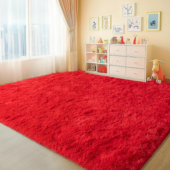 Red Rug 8x10 Carpet for Living Room, Soft Large Shag Rugs for Bedroom, Fluffy - Image 4