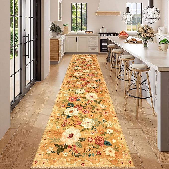 DUKINO 2.6x12 Kitchen Runner Rug, Lightweight Floral Washable Rug - Image 3