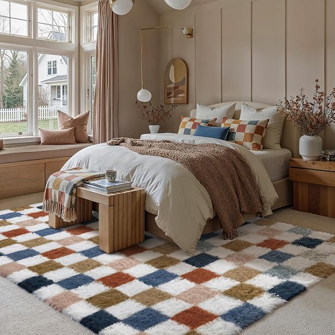 PureCozy Checkered Rug 8x10 for Living Room, Modern Rainbow Shag Rug Washable - Image 5