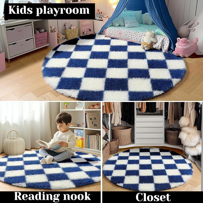 KICMOR Round Rug 4ft for Bedroom, Soft Fluffy Circle Area Rug Cute Small Living - Image 7