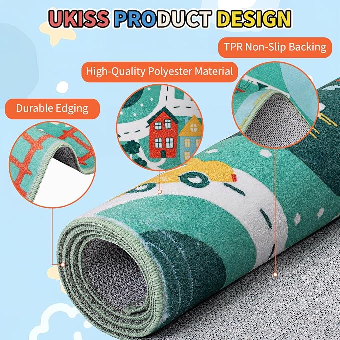 UKISS Educational Play Rug，55"x55" Traffic Road Kids Car Mat, Non-Slip Washable - Image 5