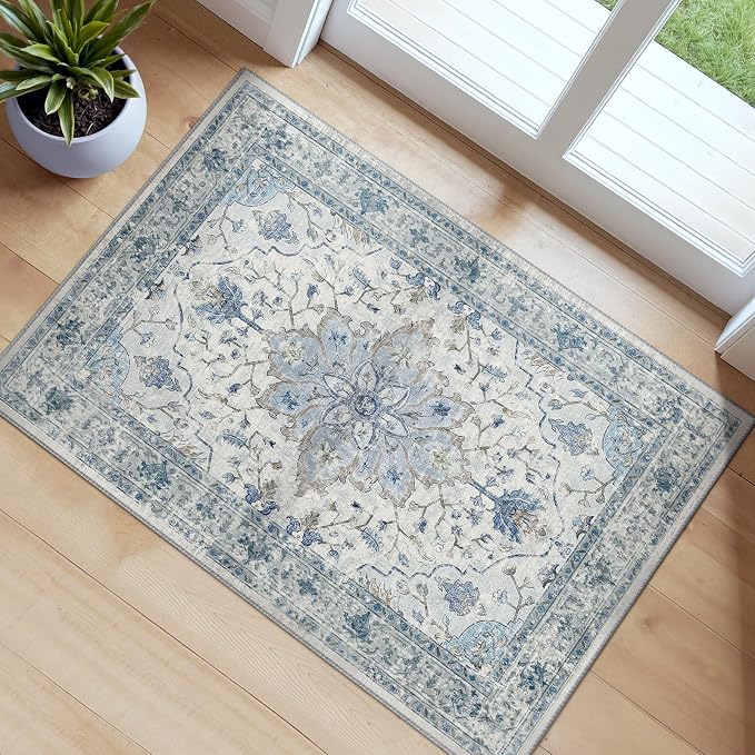 RELEANY Area Rugs Small 2'x3' Washable Non-Slip, Floral Vintage Distress by RELEANY