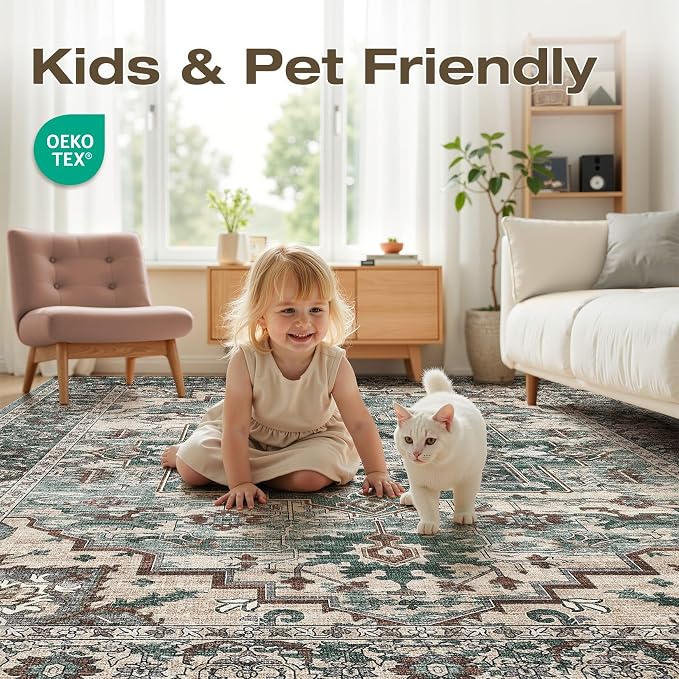 9x12 Area Rugs Living Room: Washable Vintage Rug Large Non-Slip Stain Resistant - Image 5