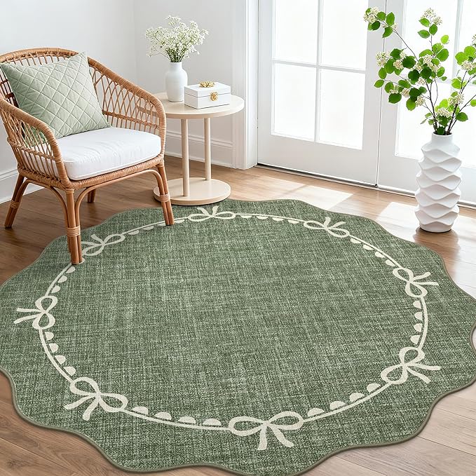 GarveeHome Scalloped Bow Rug for Living Room, 4ft Round Rugs Washable Solid - Image 8