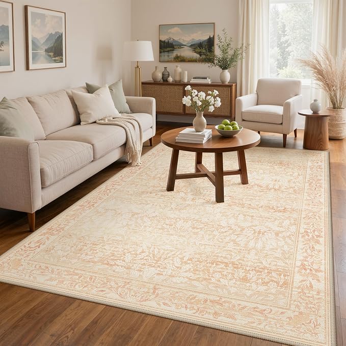 GENIMO 6x9 Washable Area Rug, Non-Slip Vintage Boho Floral Carpet, Soft by GENIMO