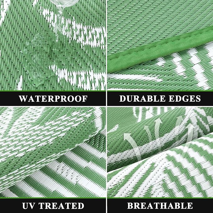 Pauwer Waterproof Outdoor Rug 9x12, Reversible Plastic Straw Patio Camping Rug - Image 2