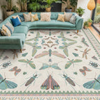 Green Butterfly Area Rug 9x12 for Living Room, Washable Floral Rug for Girls by HazoHaus