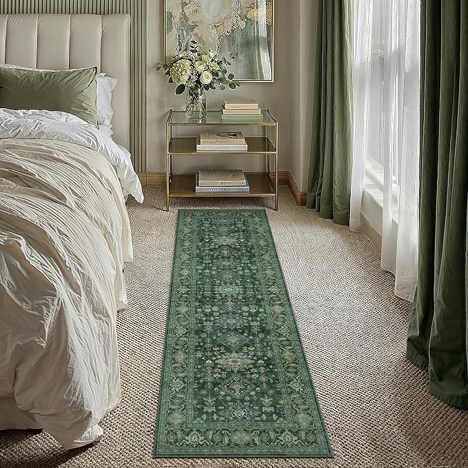 Kitchen Rug Set of 3 Washable Green Vintage Kitchen Mats - Image 4