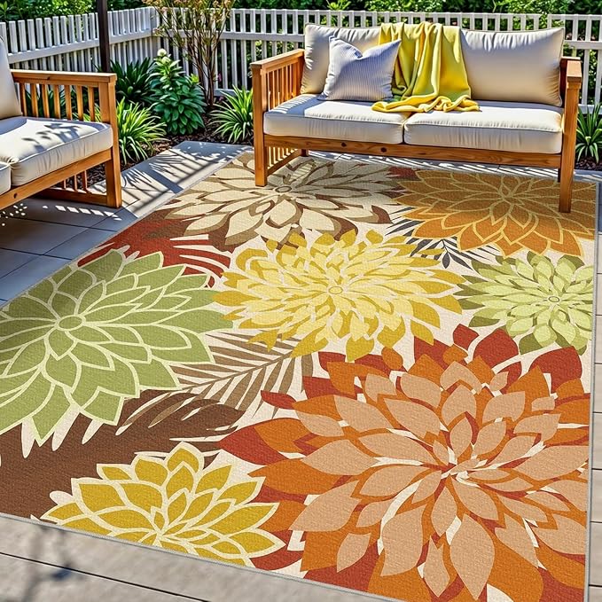 Colorful 3x5 Washable Rug for Living Room Tropical Botanical Modern Floral by ArenaRug