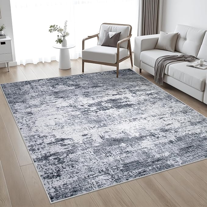 5x5 Area Rug Living Room Rug: Washable Modern Abstract Soft Thin Rug Indoor - Image 2