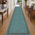 Hazo Haus Washable 3x16 Extra Long Hallway Runner Rug, Boho Aqua Blue Large by HazoHaus