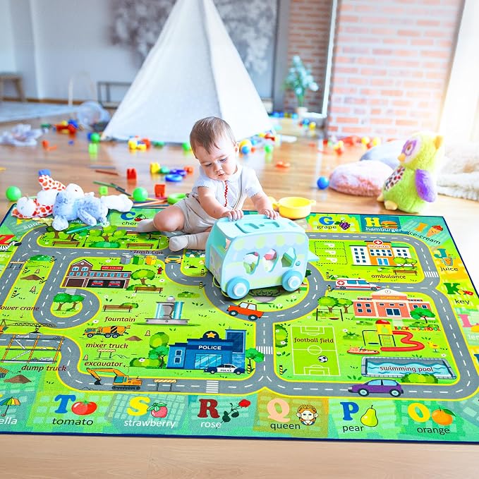Chicrug 5x7 Car Road Area Rug for Kids Playroom Bedroom, Non Slip Low Pile - Image 3