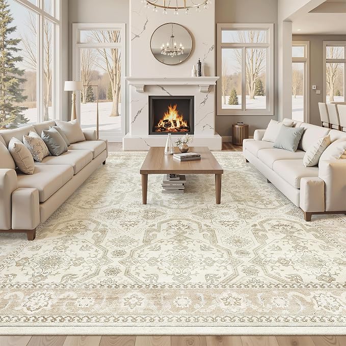Soalmost 10x14 Area Rugs for Living Room, Non Slip Machine Washable Vintage Rugs by Soalmost
