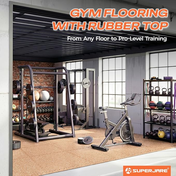 SUPERJARE 0.56'' Thick 24 Pcs 96 Sq Ft Rubber Top Exercise Equipment Mats - Image 8