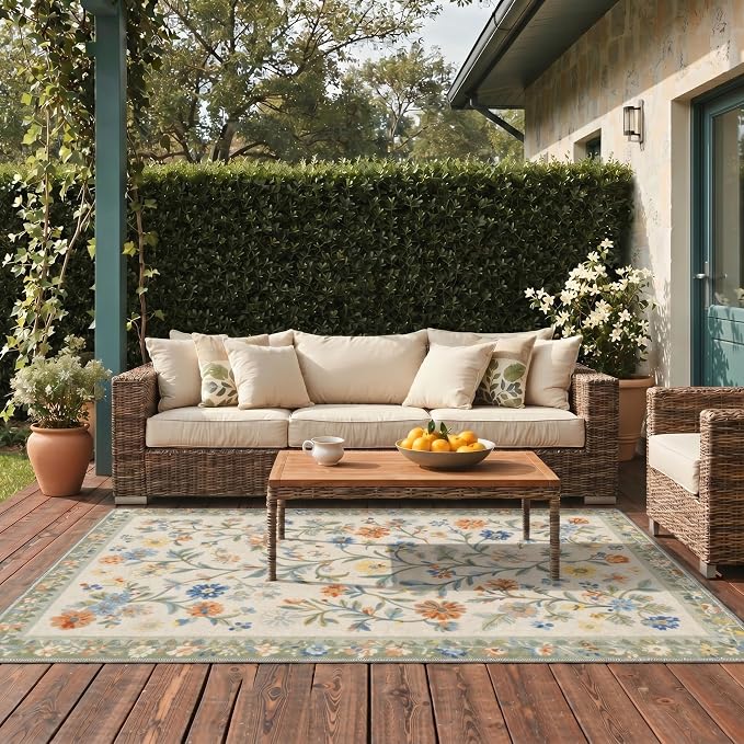 GENIMO Indoor Outdoor Area Rug 5'x7', Machine Washable Rugs by GENIMO