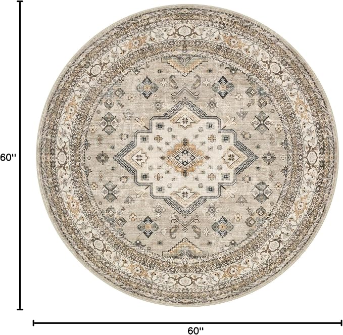 5ft Round Vintage Living Room Area Rug - Image 2