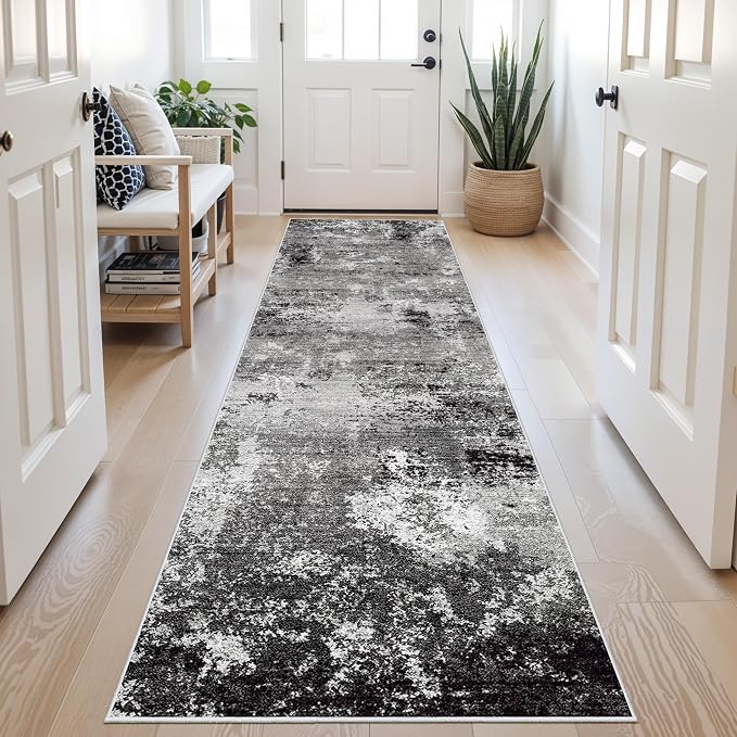 3x8 Washable Hallway Runner Non-Slip Abstract Modern Neutral Wide Carpet Runner - Image 4