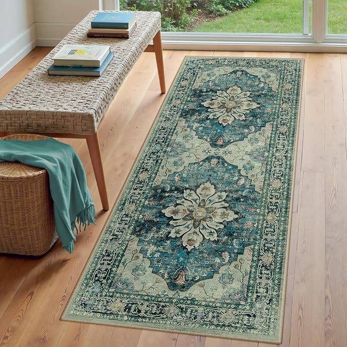 RELEANY Area Rugs Runner 3'x8' Washable Non-Slip, Floral Vintage Distress - Image 3