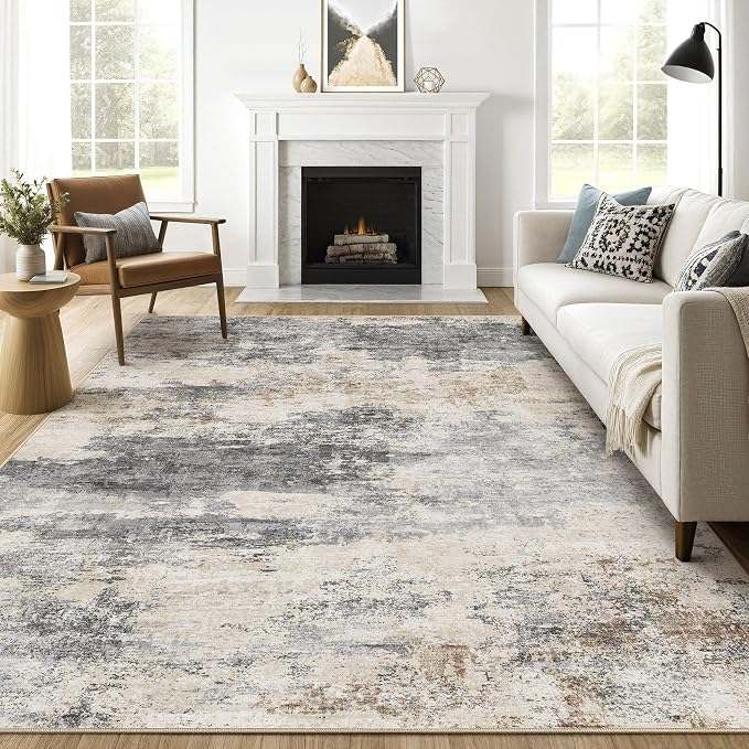 10x12 Area Rug Living Room: Washable Large Abstract Modern Soft Rug Stain by LOONGRUG