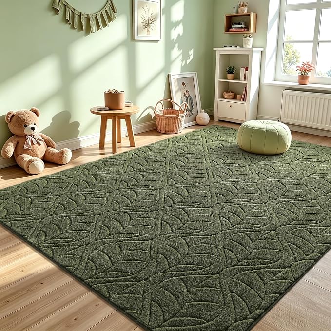 Macgace 6x9 Green Area Rug, Soft Shag Carpet, Washable Living Room Rugs - Image 3