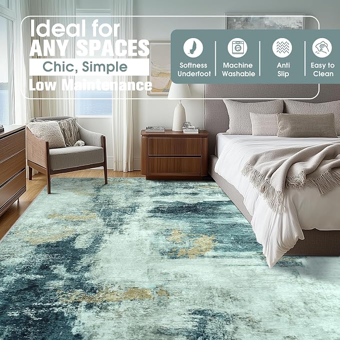 9x12 Area Rugs for Living Room Rug Washable: Abstract Large Rug for Dining Room - Image 8
