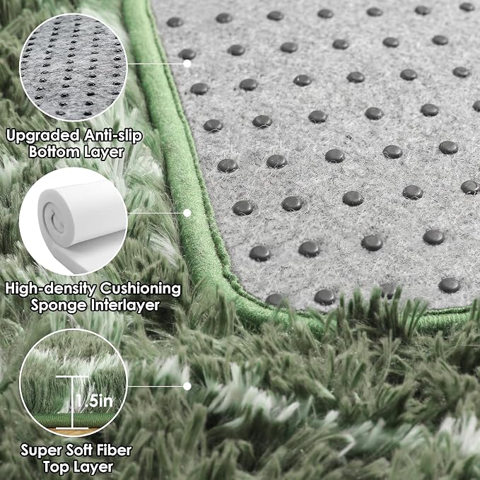 ONASAR Area Rugs for Bedroom Living Room, 4x6 Fluffy Olive Green and White - Image 4
