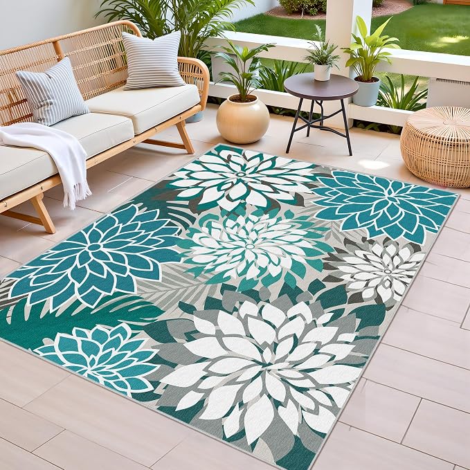 Colorful 3x5 Washable Rug for Living Room Tropical Botanical Modern Floral - Image 2