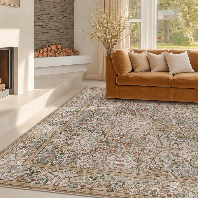 Hazo Haus Vintage Moss Green Living Room Rug, 7x10 Washable Large Area Rugs - Image 8