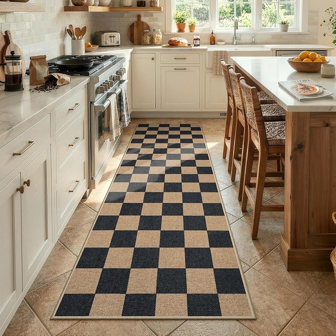 Lahome Colette Checkered Easy Jute Runner Rug, 2x8 Kitchen Rug Non Slip by Lahome