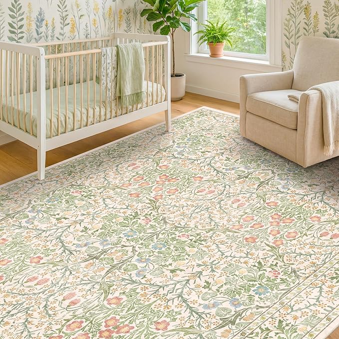 Beige Green 6x9 Washable Area Rugs - Image 4
