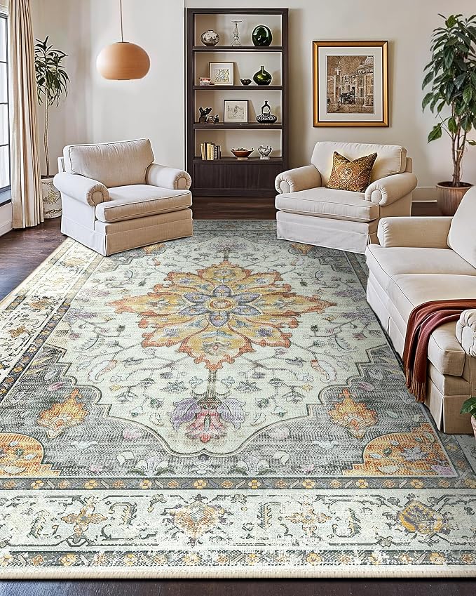 RELEANY Area Rugs Large 9'x12' Washable Non-Slip, Floral Vintage Distress - Image 8