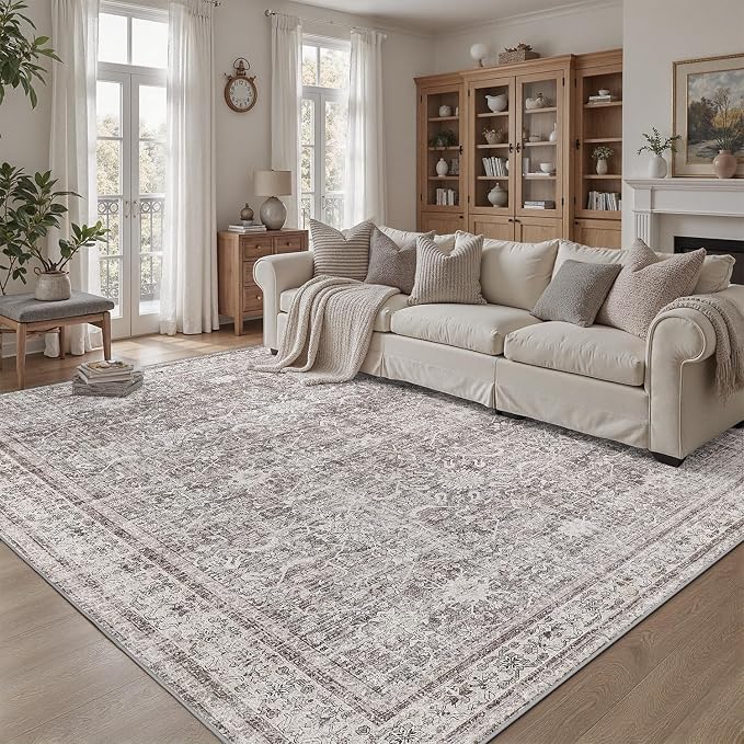DCX Gray 5x7 Rug, Kid & Pet Friendly by DCXWashableRug