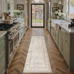 2x6 Washable Vintage Runner Rug Beige Oriental Hallway Kitchen Throw Rug - Image 3