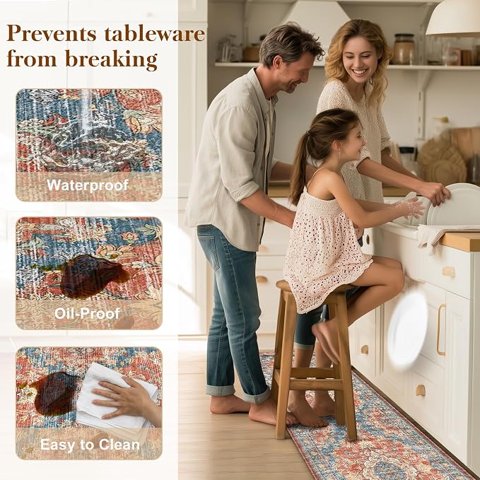 Boho Kitchen Mats for Floor 2 Piece Set Anti Fatigue Cushioned PVC Kitchen Rugs - Image 5