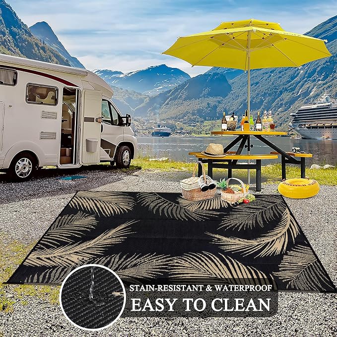 Pauwer Waterproof Outdoor Rug 6x9, Reversible Plastic Straw Patio Camping Rug - Image 5
