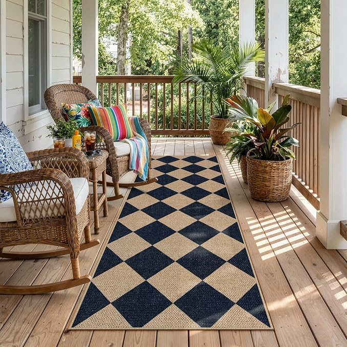 Lahome Checkered Easy Jute Non Slip Runner Rug, 2x6 Kitchen Runner Rug Washable by Lahome
