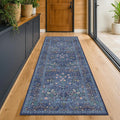 Dark Blue 3x8 Wide Hallway Runner Rugs Indoor Non Slip, 8ft Oriental Washable by HazoHaus