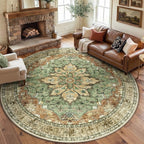 RELEANY Area Rugs Round 8ft Washable Non-Slip, Floral Vintage Distress by RELEANY
