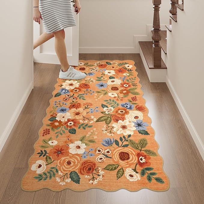DUKINO 2x4 Washable Runner Rugs, Non Slip Floral Print Entryway Rug - Image 5