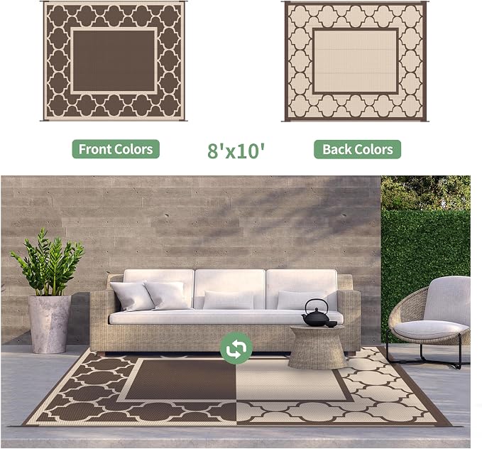 GENIMO Outdoor Rug 8' x 10' Patio Waterproof, Foldable Reversible Plastic Straw - Image 4