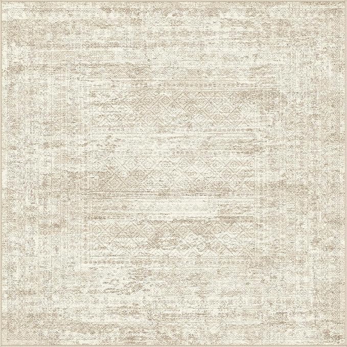 UERMEI Square Area Rugs : Washable 5x5 Neutral Modern Abstract Carpet - Image 7