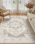6x9 Vintage Area Rug: Washable Neutral Soft Non Slip Thin Large Floor Carpet by MICGEEK