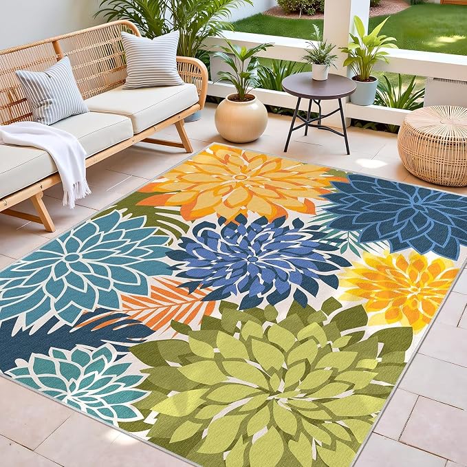 4x6 Washable Rug for Living Room Tropical Botanical Modern Floral Chenille Area - Image 6