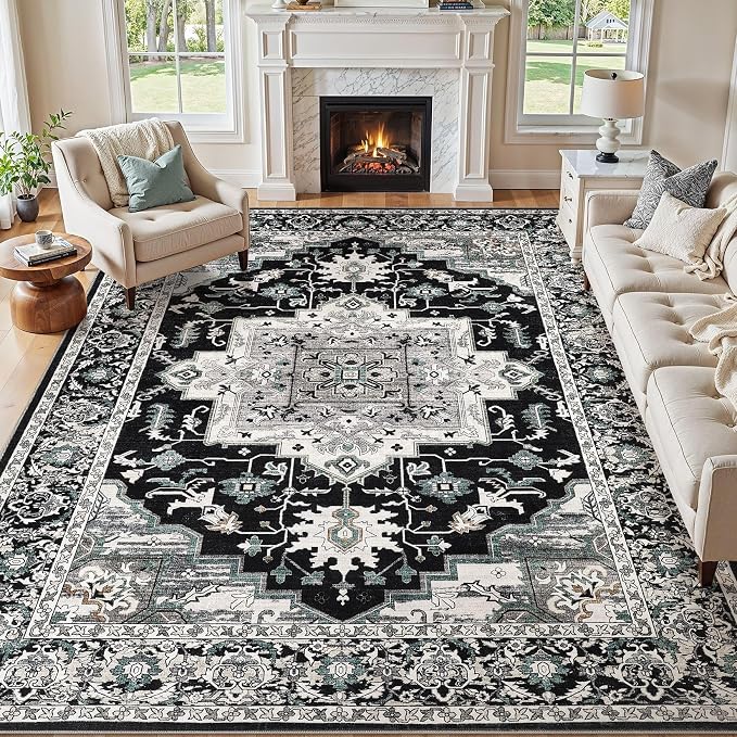 8x10 Area Rugs Living Room: Washable Vintage Rug Large Non-Slip Stain Resistant by JessibouAreaRug
