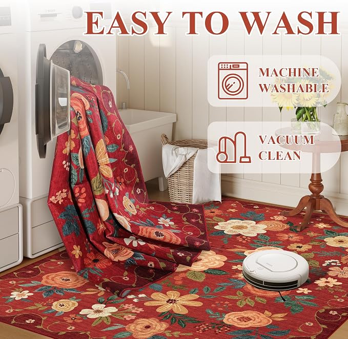 DUKINO 2x4 Rug for Entryway, Washable Kitchen Floral Runner Rug - Image 6