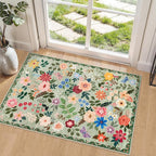 Entryway Rug 2X3 Small Rugs: Floral Washable Door Mat Vintage Soft Low Pile by PLHXFRSoftAreaRugs