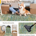 9x12 Washable Vintage Area Rug Green Oriental Living Room Bedroom Throw Rug - Image 5